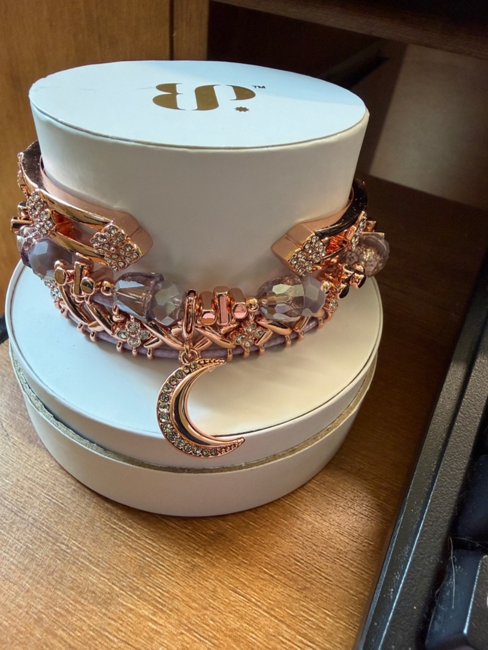 Rose Gold Moon Charm Layered Bracelet - Women Jewelry
